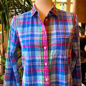J Crew Madras Plaid Cotton Shirt Small